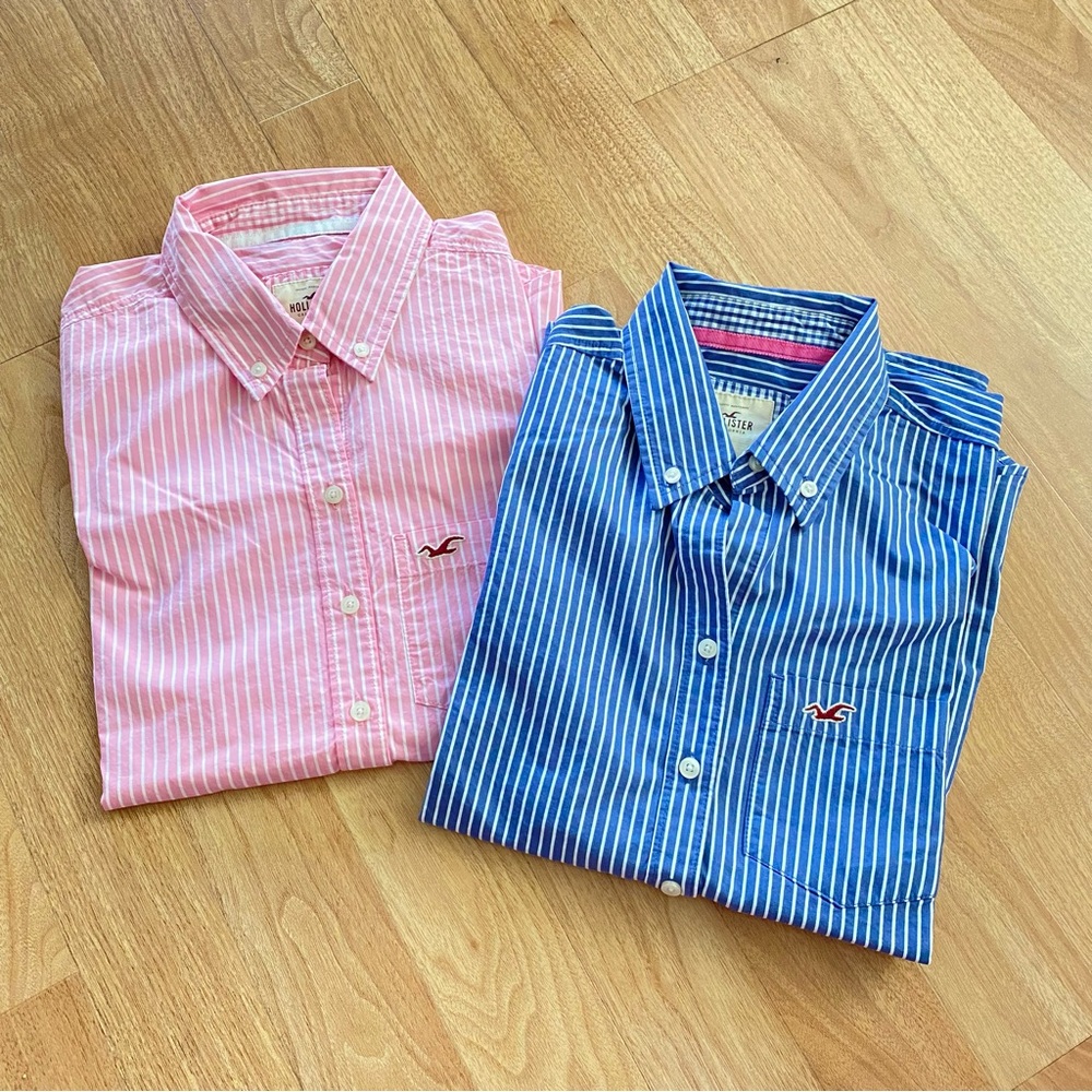 Hollister Pink & Blue Pinstripe Button Down Bundle